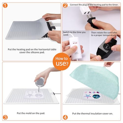 Resin Heating Mat, Resin Fast Curing Machine, Resin Molds Heating Pad Kit, Epoxy Resin Dryer Kit with Timer Cover Silicone Pad Mold for Beginners - WoodArtSupply