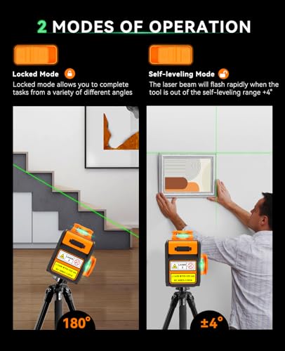 SUNPOW Laser Level 3x360° Self Leveling, Green Beam Cross Line Laser Level Tool for Construction & Picture Hanging - Build-in Li-ion Battery, Type-C - WoodArtSupply