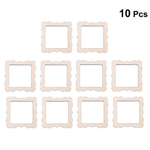 Amosfun 10pcs Lace Square Photo Frame Shape Wooden Pieces Cutouts Craft Embellishments Wood Ornament Manual Accessories for DIY Art Amosfun