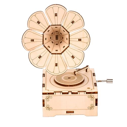 YII WMOC 3D Wooden Puzzle Music Box Phonograph Hand Crank Music Box Teaser Science and Education Education DIY Kits 3D Puzzles for Adults yii wmoc
