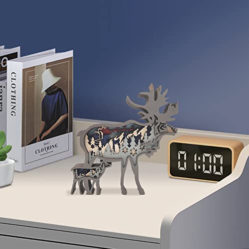 3D Wooden Reindeer Decor - Rustic Forest Animal Wall Sculpture for Home and Office CmayAlgc
