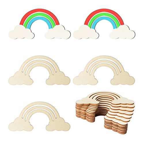 Cloud Rainbow Wooden Outer Space Wood Art Unfinished Ornaments for Wedding Birthday Theme of Universe Party Decoration 20Pcs - WoodArtSupply