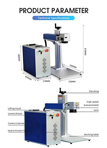 US Stock 50W JPT Fiber Laser Engraver Machine Fiber Laser Marking Machine Engraving Machine 175×175mm Lens with Rotary Axis Compitable with Lightburn - WoodArtSupply