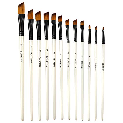 GETHPEN Angular Paint Brushes Nylon Hair Angled Watercolor Pait Brush Set for Acrylics Watercolors Gouache Inks Oil and Tempera(12pcs Pearl White GETHPEN