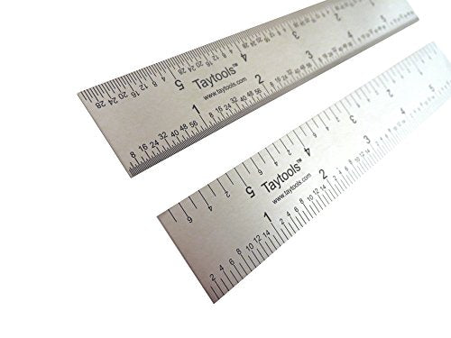 Taytools 6 Inch Rigid Machinist Rule Ruler Hardened Spring Steel 4R Graduations in 1/8, 1/16, 1/32 and 1/64 Inches MRSAE Taytools
