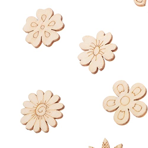 Unfinished Wood Flower Cutouts: 200Pcs Wood Slices Wooden Leaves Discs Ornaments for Painting DIY Crafts Painting Tags Home Decorations