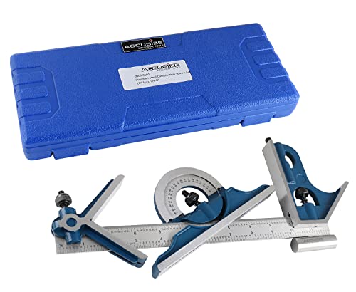 Accusize Industrial Tools 12'' 4 Combination Square Ruler Set Protractor Satin, 4-R Graduation, 0000-8101 Accusize Industrial Tools