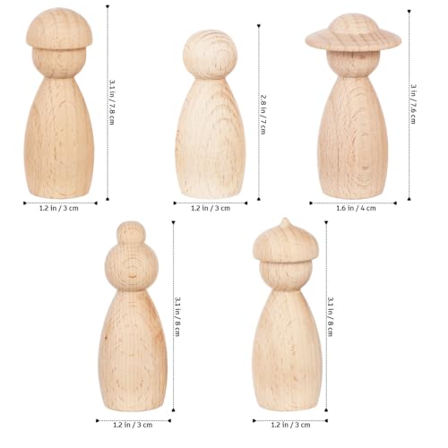 BESPORTBLE 5pcs Wood Peg Dolls Unfinished Wooden Family People Dolls DIY People Bodies Figures Puppet Ornaments for Painting Craft Art Projects Role BESPORTBLE