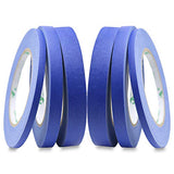 BOMEI PACK 6Pack Blue Painters Masking Tape, 1/4” 1/2” 3/4” X 60yds Multi Size Painting Paper Tape, Clean Removal with No Residue BOMEI PACK