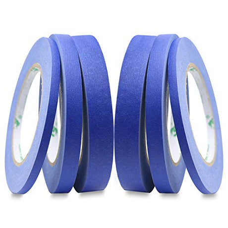 BOMEI PACK 6Pack Blue Painters Masking Tape, 1/4” 1/2” 3/4” X 60yds Multi Size Painting Paper Tape, Clean Removal with No Residue BOMEI PACK