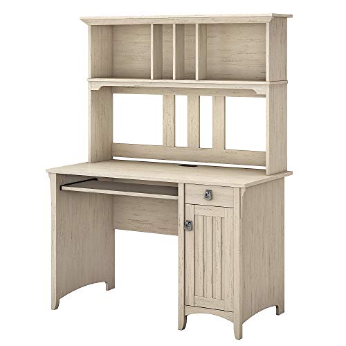 Bush Furniture Salinas Computer Hutch | Study Table with Drawers, Cabinets & Pullout Keyboard/Laptop Tray | Modern Home Office Work Desk with