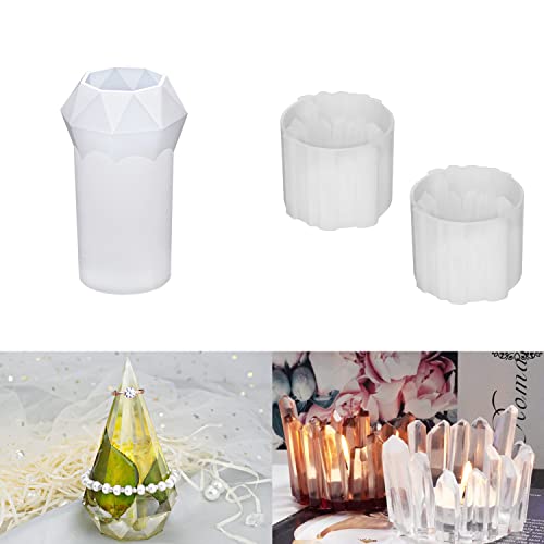 ResinWorld 2 Pack Tea Light Candle Holder Mold + Faceted Ring Cone Resin Mold Silicone, Diamond Shaped Ring Holder Molds for Resin Casting ResinWorld