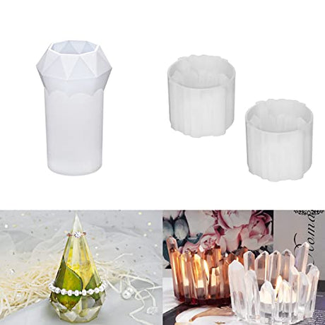 ResinWorld 2 Pack Tea Light Candle Holder Mold + Faceted Ring Cone Resin Mold Silicone, Diamond Shaped Ring Holder Molds for Resin Casting ResinWorld