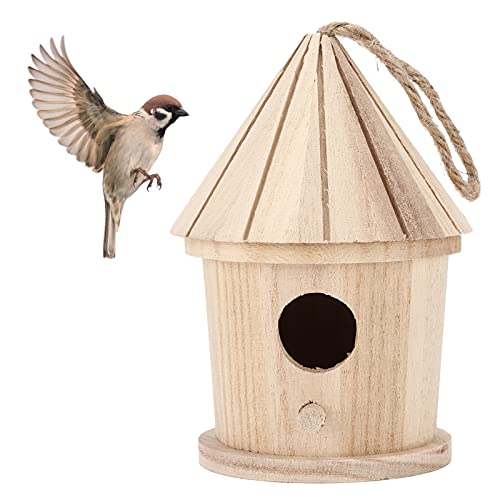 Wooden Bird House, Round Shaped Hanging Bird House, Heavy Duty Outdoor Hanging DIY Painting Decorative Bird House Use for Garden Outside Mokernali