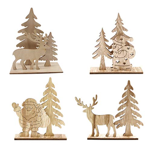 Amosfun 4pcs Wood Christmas Table Ornaments Centerpiece Wood Snowman Reindeer Santa Unfinished Wooden Christmas Ornaments to Paint Crafts