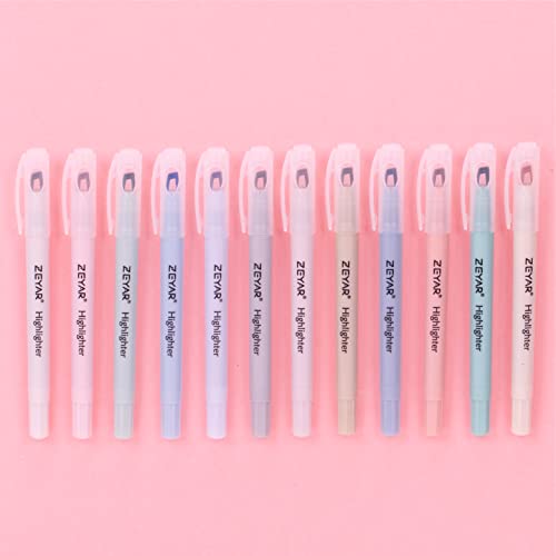 ZEYAR Clear View Highlighter Pen, See-Through Chisel Tip & Fine Tip, Dual Tips Marker, Water Based, No bleed, Quick Dry (12 Cream Colors) - WoodArtSupply