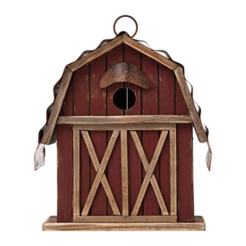 Glitzhome 10.25" H Hanging Birdhouse Rustic Wooden Barn Garden Bird House for Outdoor glitzhome