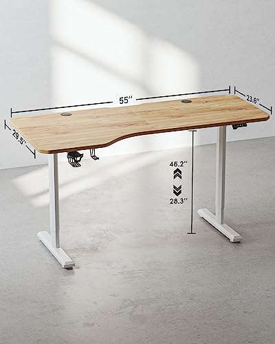 BANTI 63"x28" L Shaped Standing Desk, Electric Stand up Height Adjustable Home Office Table, Sit Stand Desk, Light Rustic Brown Top BANTI