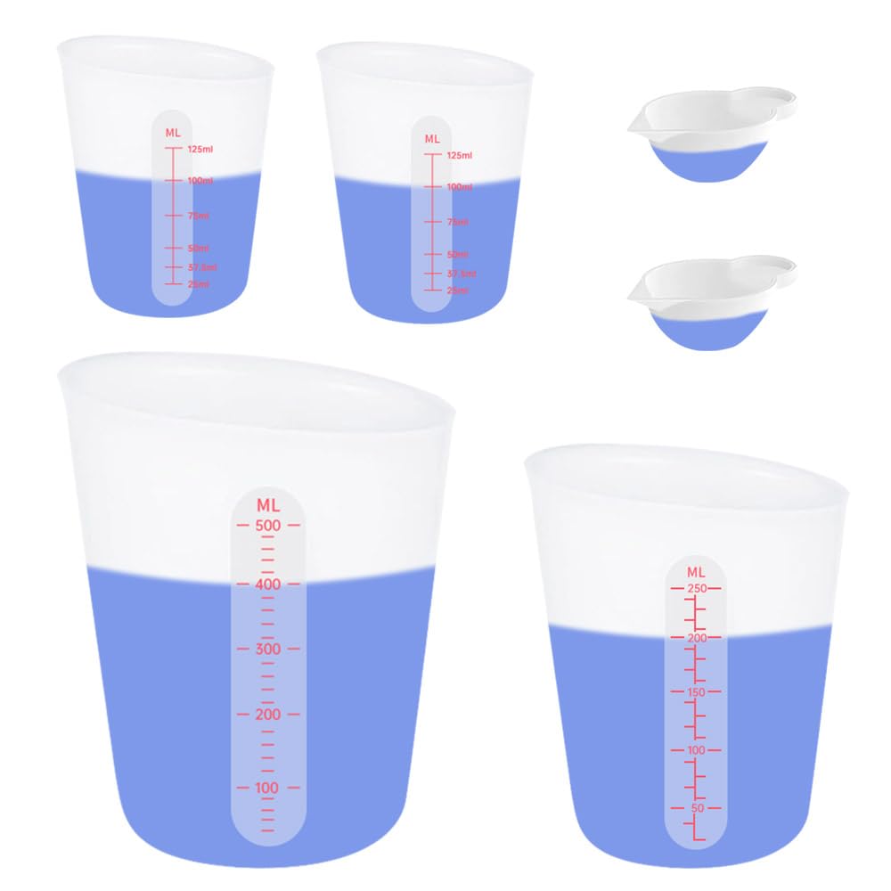 6 pcs Silicone Cup Set, 500ml, 250ml and 125ml for Epoxy Silicone Measuring Cups, Non-Stick Mixing Cups, Casting Molds, Jewelry Making, Silicone Sjubaopen