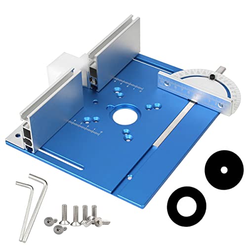 KETIPED Aluminium Router Table Insert Plate,Woodworking Benches 9.4x7.9x0.2 Inch Router Flip Plate with Miter Gauge Guide Aluminium Fence Sliding