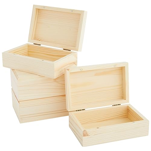 Bright Creations 4 Pack Small Unfinished Wood Boxes for Crafts with Hinged Magnetic Lid (5.5 x 3.5 x 2 In)