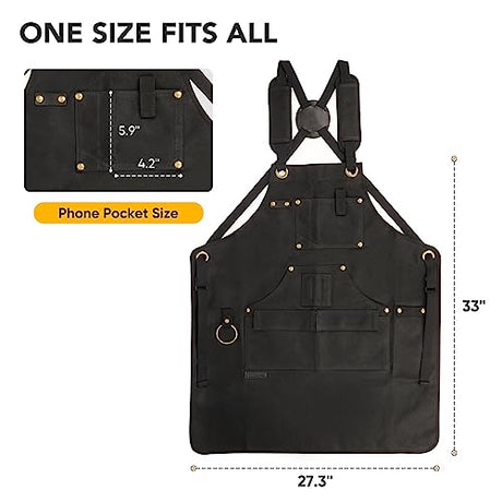 Briteree Woodworking Aprons for Men, Valentines Day Gifts for Him, Waxed Canvas Tool Apron, with 9 Tool Pockets, Shop Apron for Woodworkers, Size S Briteree