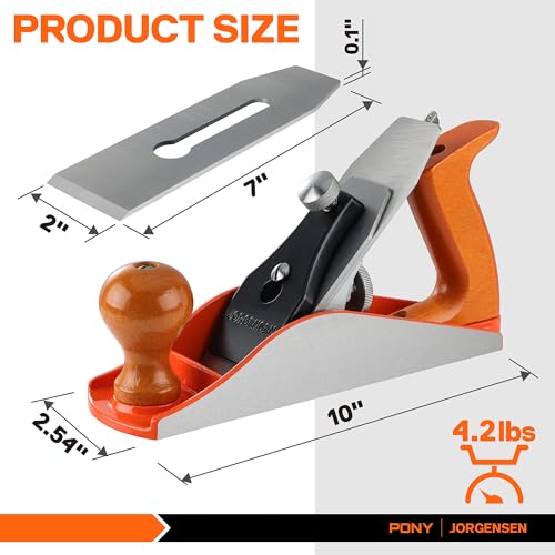 JORGENSEN No.4 10" Wood Planer, Hand Planer for Woodworking, Hand Plane, Wood Plane, Jack Plane for Trimming, Wood Planing, Craft - Smoothing Plane Jorgensen