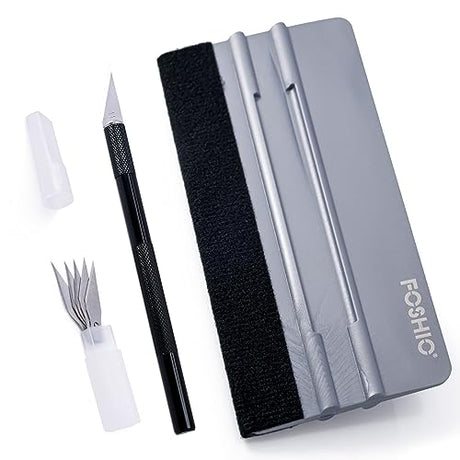 FOSHIO Felt Squeegee Craft Knife Window Tint Kit, 6 Inch Felt Edge Vinyl Scraper Exacto Knife with Extra 5 Pieces Blades, Vinyl Wrap Tool for Window FOSHIO