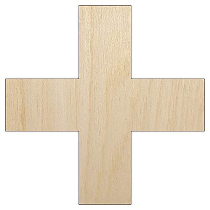Plus Sign Solid Unfinished Wood Shape Piece Cutout for DIY Craft Projects - 1/4 Inch Thick - 4.70 Inch Size