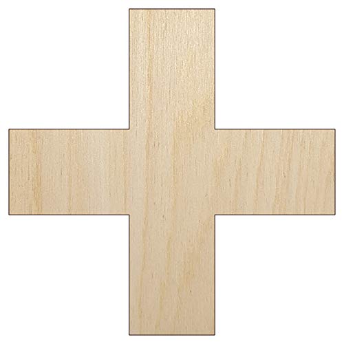 Plus Sign Solid Unfinished Wood Shape Piece Cutout for DIY Craft Projects - 1/4 Inch Thick - 4.70 Inch Size - WoodArtSupply