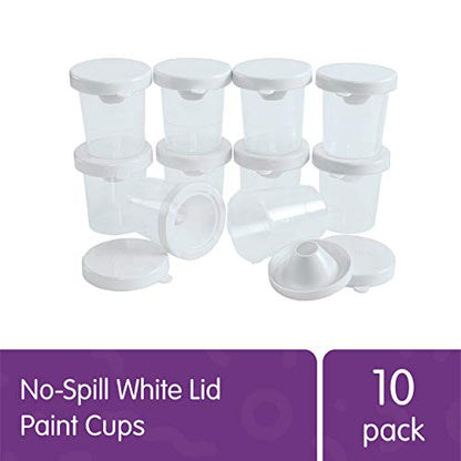 Colorations No-Spill White Lid Tempera Paint Cups for Kids Value Classroom Pack Painting Supply (10 pack), Model:10WPC - WoodArtSupply