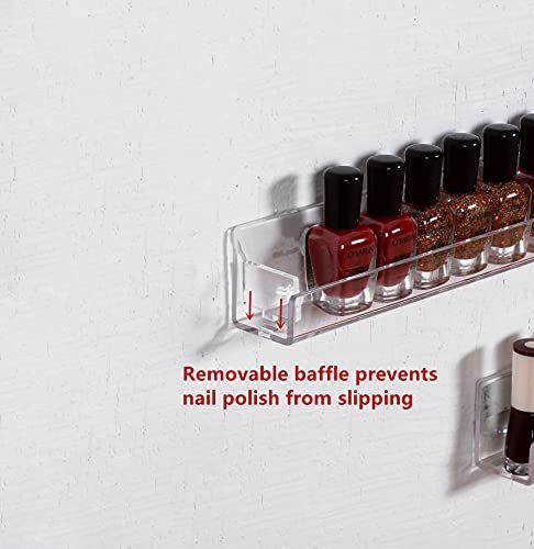 LikeU Nail Polish Rack Wall Mounted Shelf 4 Pack,Clear Acrylic Nail Polish Holder Organizer with Removable Anti-slip End Inserts,4 Tiers Floating LikeU