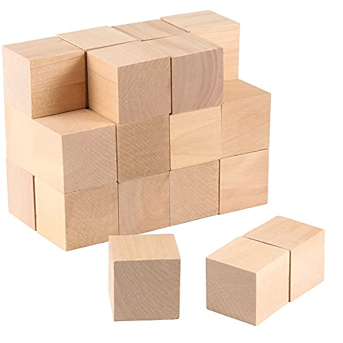 HOIGON 20 PCS 2 Inch Wooden Cubes Unfinished Wood Blocks, Natural Premium Square Blank Wooden Block for Craft Decorating Puzzle Painting Making DIY