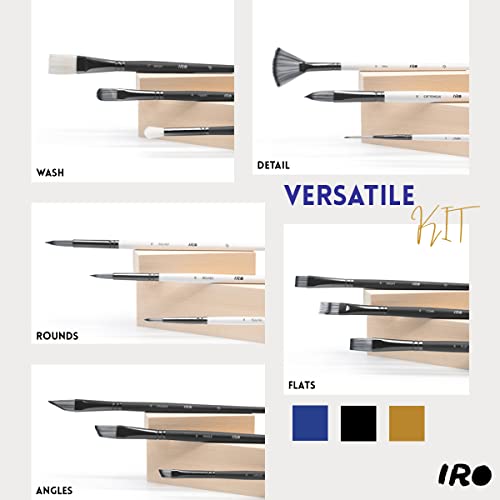 IRO Artist Paint Brush Set of 15 Professional Flat Paint Brushes for Acrylic Painting and Oil Paints. Round Watercolor Paint Brushes and Gouache. IRO