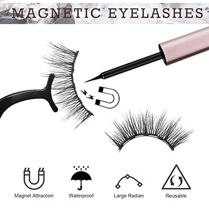 AROIC 10 Kinds of 3D 5D Magnetic Eyelash Kit with Different Density, Magnetic Eyelashes with 2 Magnetic Eyeliner and 1 Tweezer, False Eyelashes for - WoodArtSupply