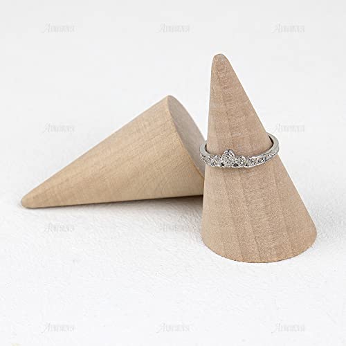 AUEAR, 10 Pack Small Natural Wooden Cone Ring Holder Finger Wood Jewelry Ring Display Stand Organizer DIY Craft (Tilted Shaped) AUEAR