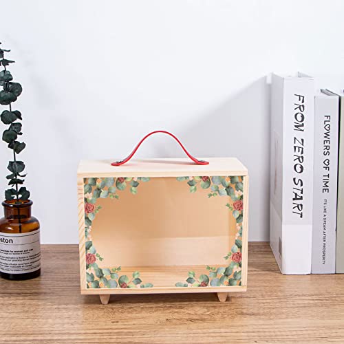 Wooden Display Case for Collectibles, Useekoo Wood Gift Box Storage Container with Handle and Slide Acrylic Lid, Shadow Box Unfinished Rustic Desktop Useekoo