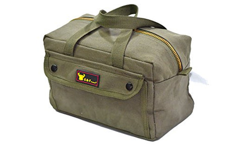 G & F Products Government Issued Style Mechanics Heavy Duty Tool Bag with Brass zipper and side pockets, tool bag for cars, drill, garden, and G & F Products
