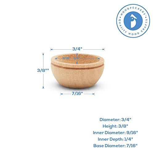 Unfinished Wood Mini Bowl, 3/4 inch, Perfect for Scale Models, Dollhouse Dishes, Wood Craft Projects, and Sorting Activity, Pack of 50, by Woodpeckers