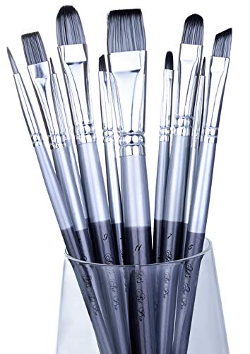 Adi's Art Pro Paint Brushes Set for Acrylic Oil Watercolor, Artist Face and Body Professional Painting Kits with Synthetic Nylon Tips (Grey, 10) ADIS&GUYS ART SUPPLY