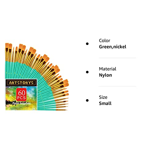 Paint Brushes Set, 60 Pcs Paint Brushes for Acrylic Painting, Oil Watercolor Acrylic Paint Brush, Artist Paintbrushes for Body Face Rock Canvas, Kids Artstorys
