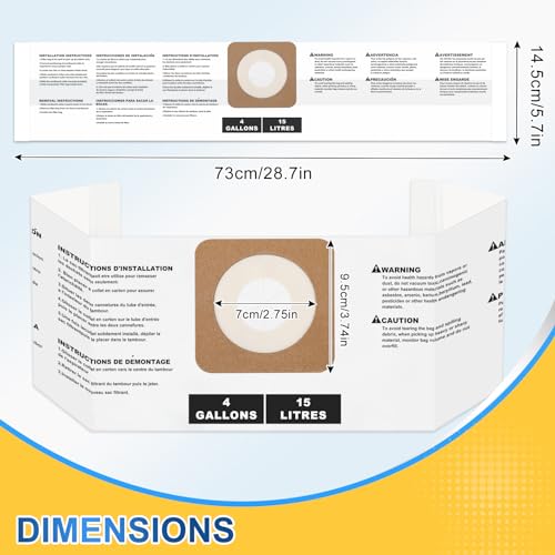 KEEPOW Shop Vac Bags Compatible with Craftsman 4 Gallon Wet/Dry Vacuum & for Dewalt DXV04T 4 Gallon Vac, shop vac accessories, Replacement Part# - WoodArtSupply