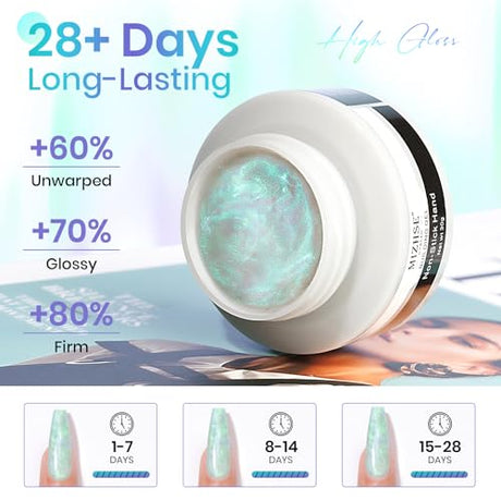 MIZHSE Solid Builder Gel – 2PCS 1oz Mermaid Pearl & Clear Hard Gel for Nails Kit with Nail Forms 3D Silicone Mold Soak-off U V 3D Nail Gel for Nail MIZHSE
