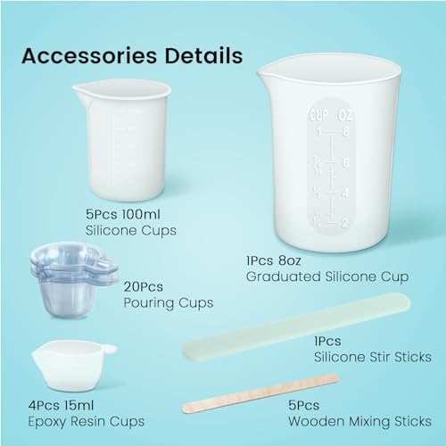 Resiners 36PCS Silicone Measuring Cups Tool Kit - 250ml/8oz &100ml Resin Mixing Cups, Silicone Stir Sticks Pipettes,Easy to Clean,Non-toxic, Durable - WoodArtSupply