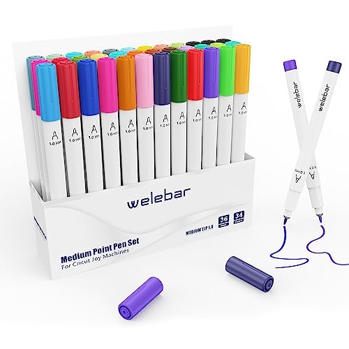 Welebar 1.0 Tip Medium Point Pens for Cricut Joy/Xtra, 36 Pack Assorted Marker Pens for Drawing, Writing, Compatible with Cricut Joy Machines