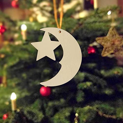 20pcs Moon with Star Wood Cutouts DIY Craft Embellishments Moon Star Unfinished Wood Gift Tags Ornaments Decoration