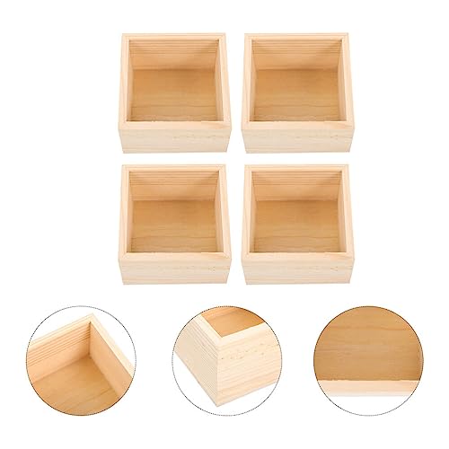 Yardwe 4Pcs Wooden Box, Unfinished Small Square Wooden Box, Rustic Wooden Box, Organizer Container for DIY Crafts, Collectibles, Succulents, Desktop Yardwe