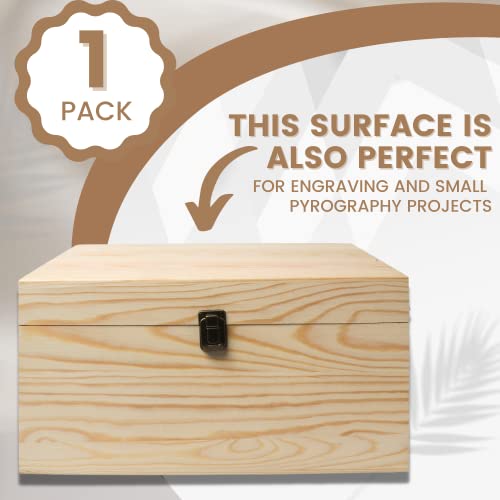 VIKOS Products 13.8x9.9x6.7-Inch/ 3.33-Gal. X-Large Unfinished Wooden Box for DIY Crafts & Storage with Hinges & Retro Front Clasps - Natural Pine - VIKOS Products