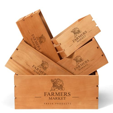 Barydat Set of 5 Wood Crates for Vintage Decorative Display Wooden Boxes Farmhouse Style Nesting Wooden Crates with Open Handles Storage Decorative Barydat
