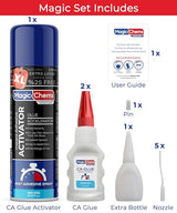 Magic Chems CA Glue with Activator (2 x 3.5 oz +16.9 fl oz), CA Glue for Woodworking, Cyanoacrylate Glue and Activator, Super Glue for Wood (1 Pack) Magic Chems
